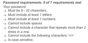 Fidelity National Information Services dumb password rule screenshot